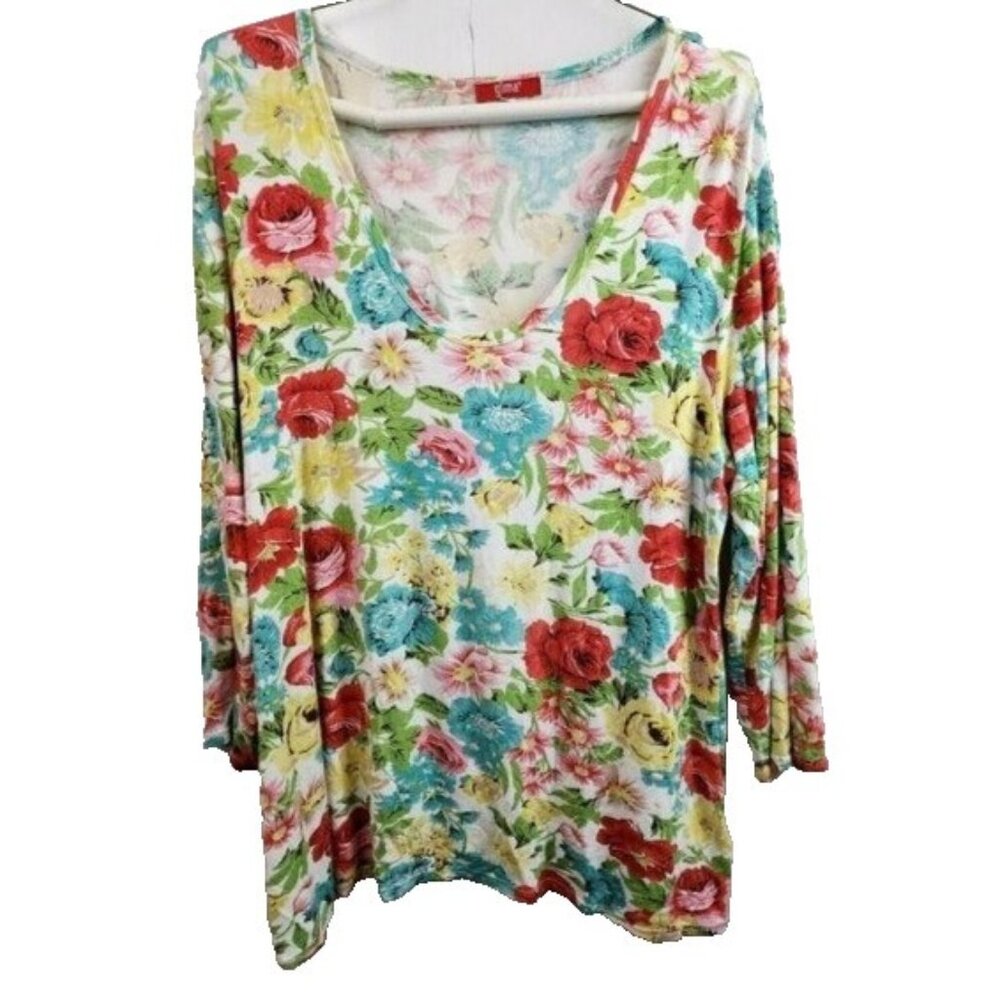 Glima Womens Wearable Art Tunic Top Medium Multi Floral 3/4 Sleeve BOHO Cottage - Picture 1 of 7